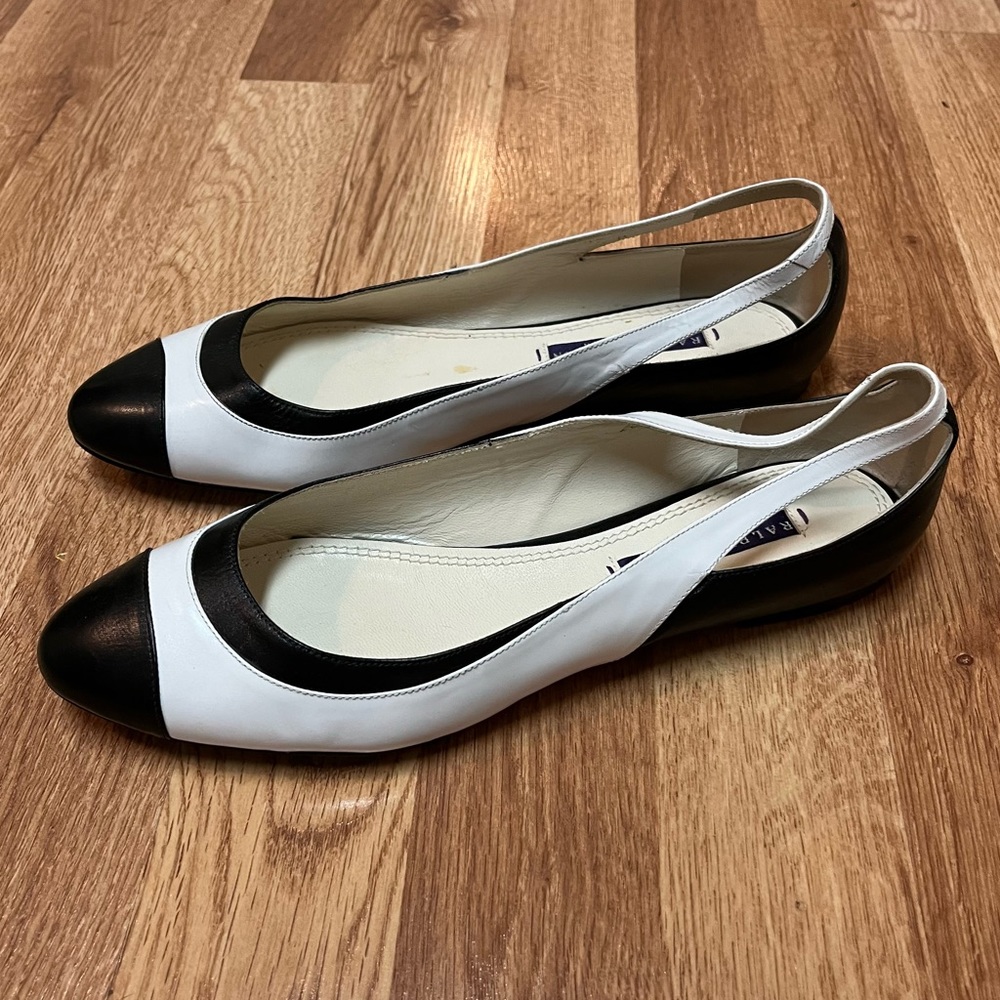 Ralph Lauren Collection Tienne Black and White Cutout Flats
